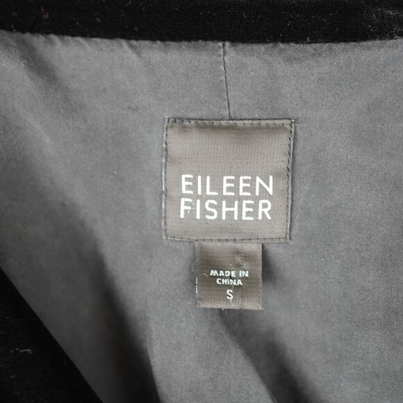 Eileen Fisher Black Velvet Button Front Jacket Small Silk Blend Lined - Picture 2 of 12